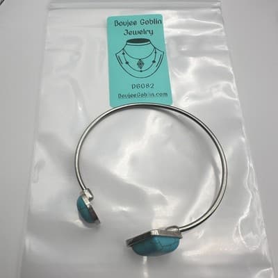 Vintage 90s Faux Turquoise Cuff Bracelet Silver Tone Statement Women's Jewelry - Thumbnail 11