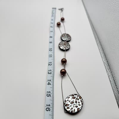 Vintage Y2K Leopard Print Brown Beaded Necklace Silver Tone Rope Chain Jewelry - Thumbnail 7