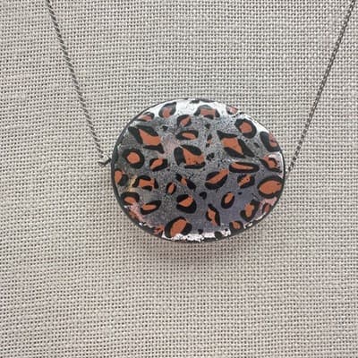 Vintage Y2K Leopard Print Brown Beaded Necklace Silver Tone Rope Chain Jewelry - Thumbnail 3