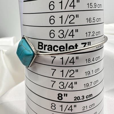Vintage 90s Faux Turquoise Cuff Bracelet Silver Tone Statement Women's Jewelry - Thumbnail 10