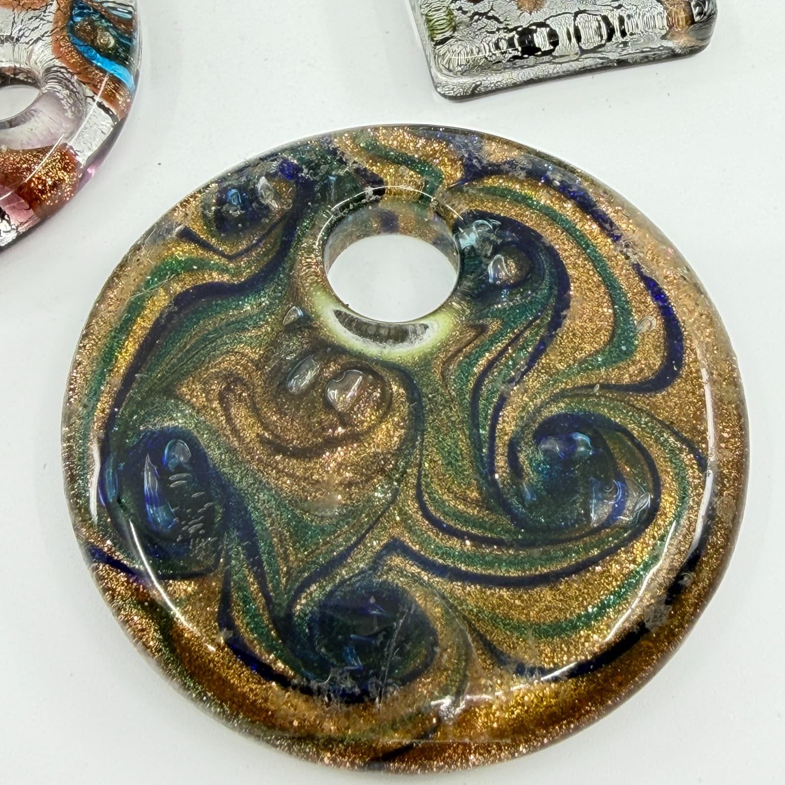 Murano Style Art Glass Pendant Lot Mixed Shapes Millefiori Statement Gift Y2K - Thumbnail 3