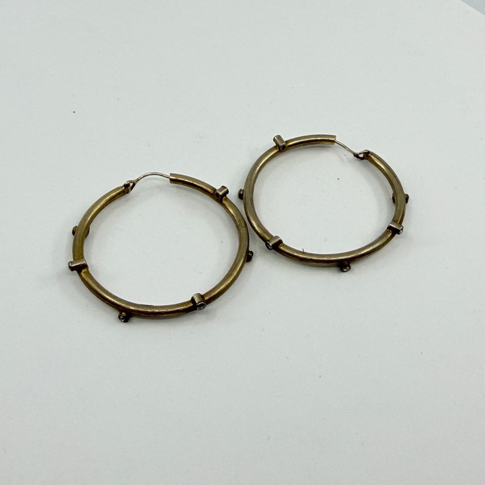 Minimalist Gold Tone Textured Rhinestone Hoop Earrings Cottagecore Statement Y2K - Thumbnail 7