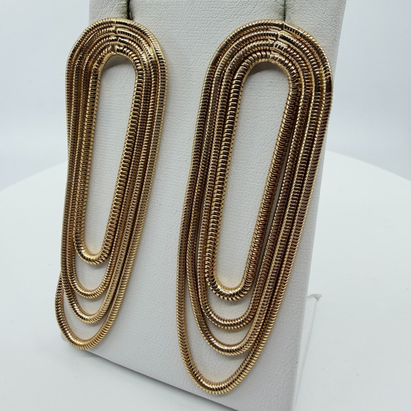 Chunky Gold Multi Strand Snake Chain Drop Earrings Statement Boho Festival Gift - Thumbnail 5