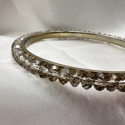 Vintage Y2K Gold Tone Clear Beaded Bangle Retro Statement Women's Jewelry - Thumbnail 4