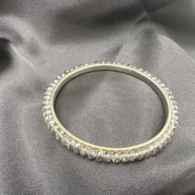 Vintage Y2K Gold Tone Clear Beaded Bangle Retro Statement Women's Jewelry - Thumbnail 6