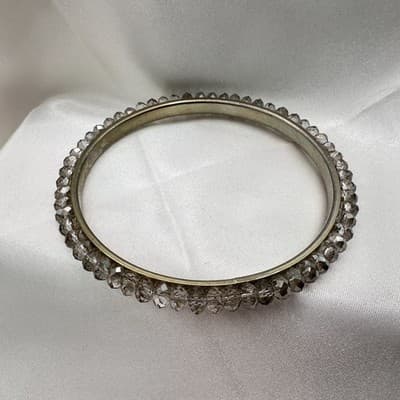 Vintage Y2K Gold Tone Clear Beaded Bangle Retro Statement Women's Jewelry - Thumbnail 2