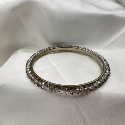 Vintage Y2K Gold Tone Clear Beaded Bangle Retro Statement Women's Jewelry - Thumbnail 5