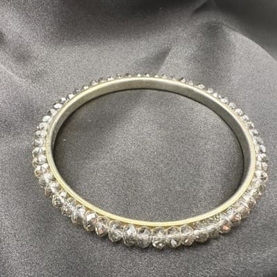 Vintage Y2K Gold Tone Clear Beaded Bangle Retro Statement Women's Jewelry - Thumbnail 7