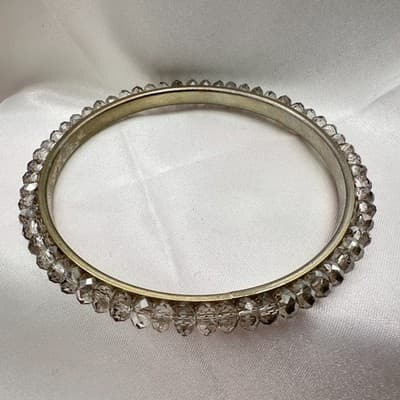 Vintage Y2K Gold Tone Clear Beaded Bangle Retro Statement Women's Jewelry - Thumbnail 3