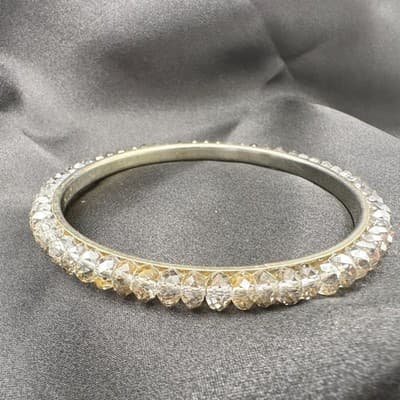 Vintage Y2K Gold Tone Clear Beaded Bangle Retro Statement Women's Jewelry - Thumbnail 8