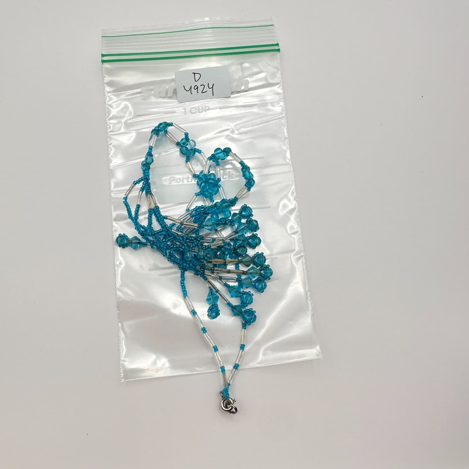 Vintage 90s Silver Tone Teal Blue Seed Beaded Fringe Necklace Women's Jewelry - Thumbnail 9
