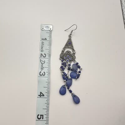 Vintage Y2K Silver Tone Blue Beaded Chandelier Dangle Earrings Women's Jewelry - Thumbnail 6