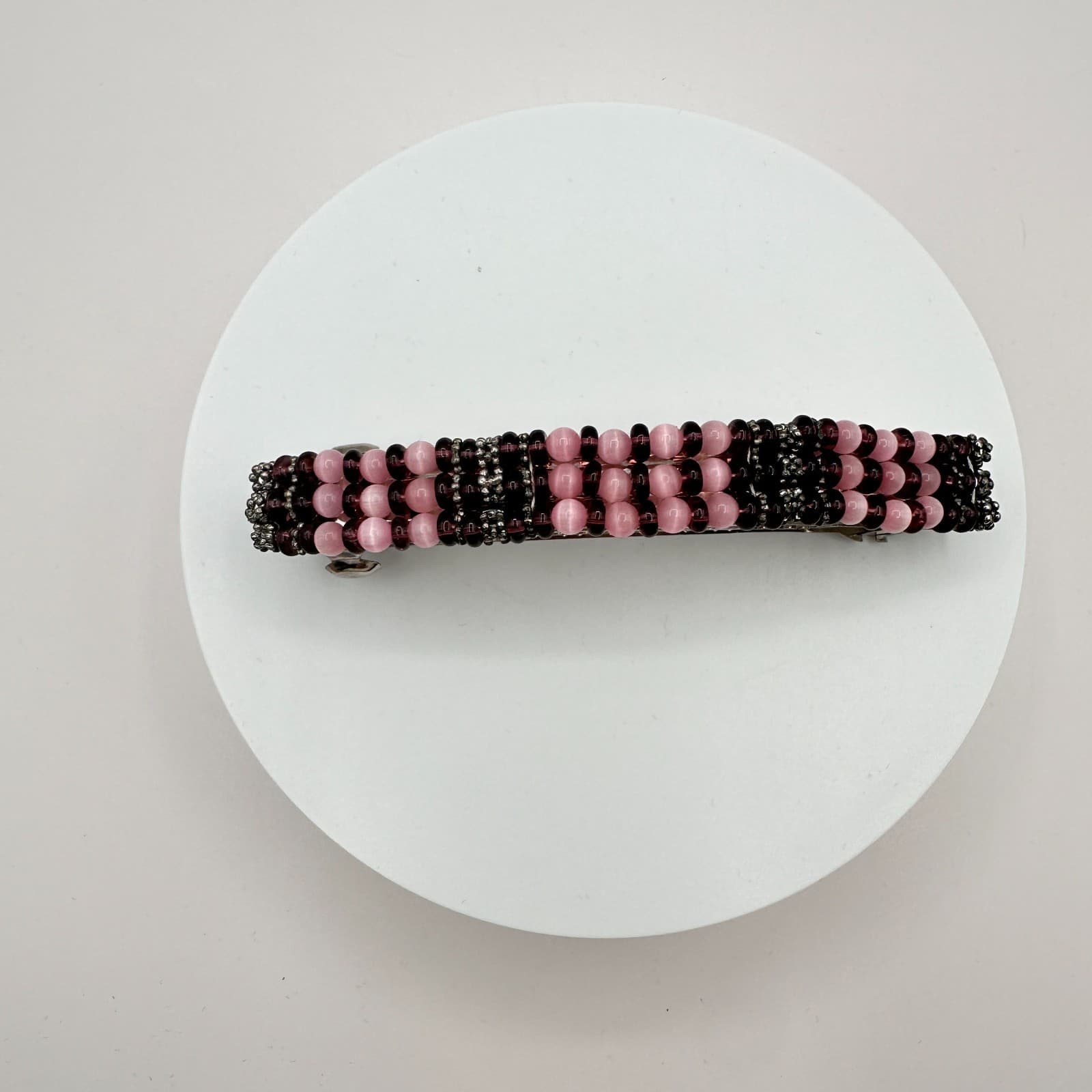 Vintage Y2K Beaded Barrette Hair Clip Silver Tone Boho Statement Women's Jewelry - Thumbnail 2