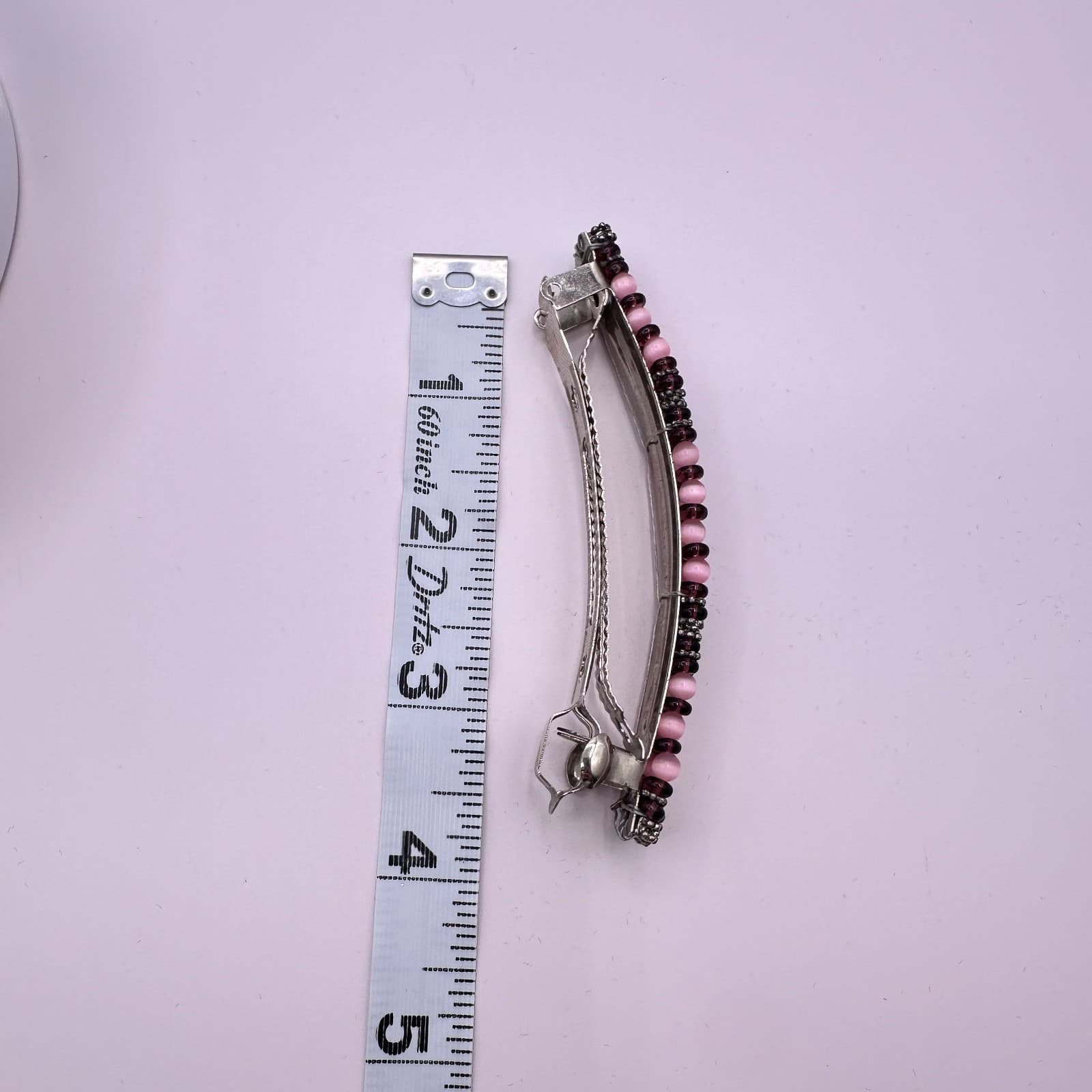 Vintage Y2K Beaded Barrette Hair Clip Silver Tone Boho Statement Women's Jewelry - Thumbnail 7