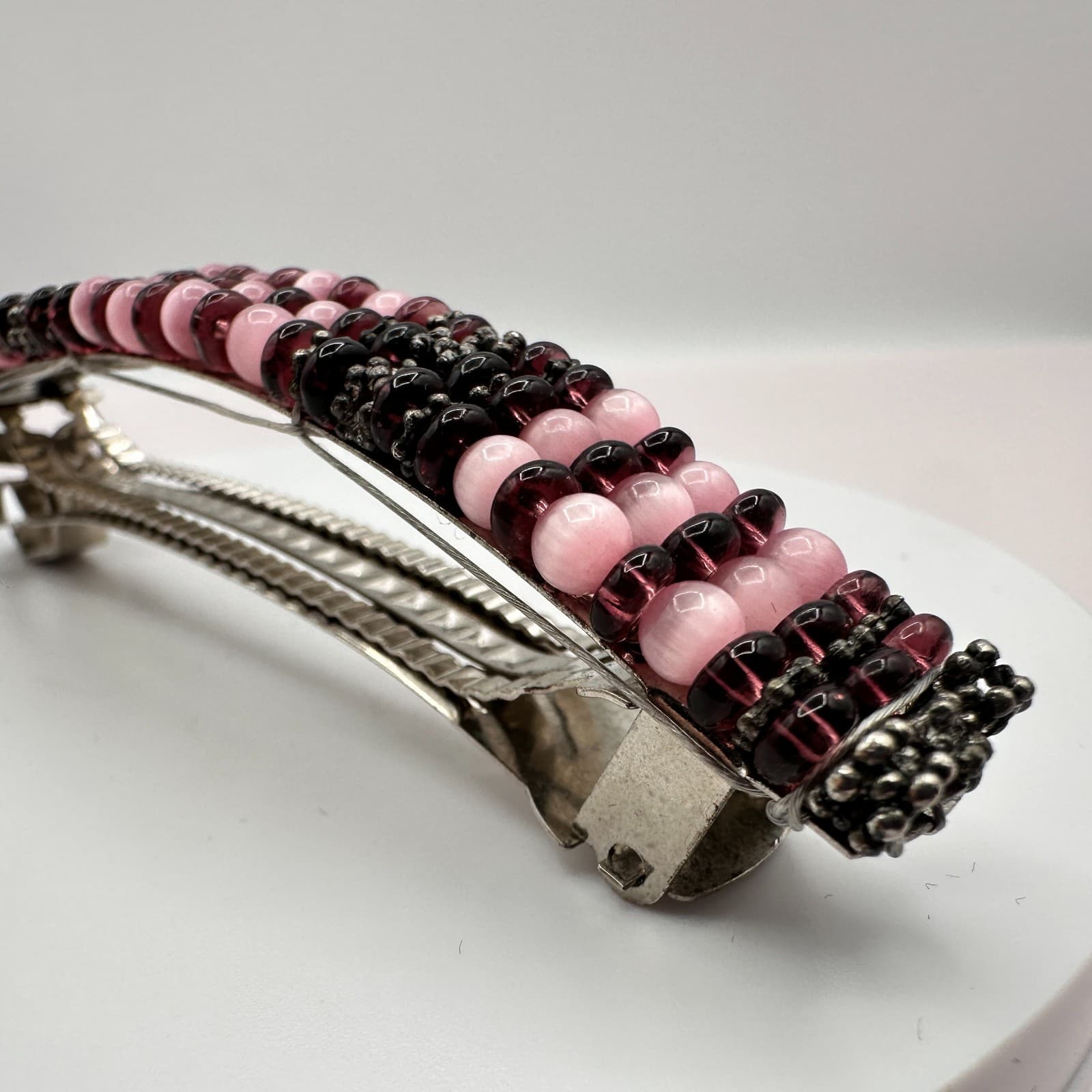 Vintage Y2K Beaded Barrette Hair Clip Silver Tone Boho Statement Women's Jewelry - Thumbnail 4