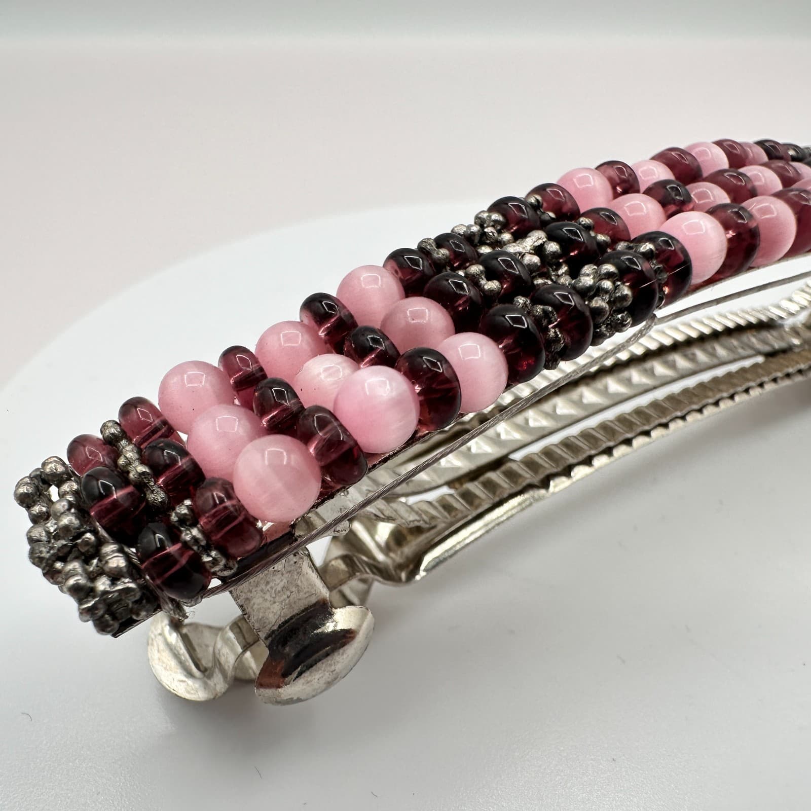 Vintage Y2K Beaded Barrette Hair Clip Silver Tone Boho Statement Women's Jewelry