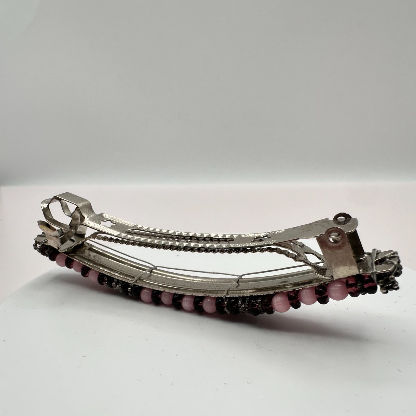 Vintage Y2K Beaded Barrette Hair Clip Silver Tone Boho Statement Women's Jewelry - Thumbnail 6
