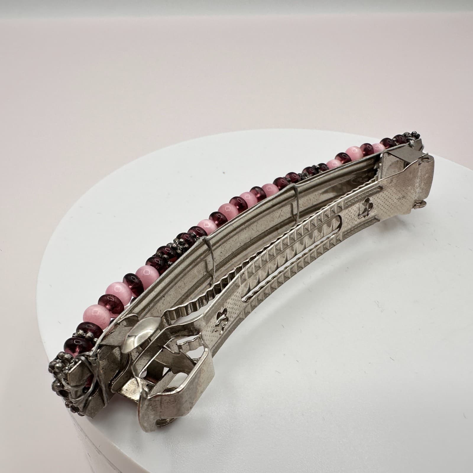 Vintage Y2K Beaded Barrette Hair Clip Silver Tone Boho Statement Women's Jewelry - Thumbnail 5