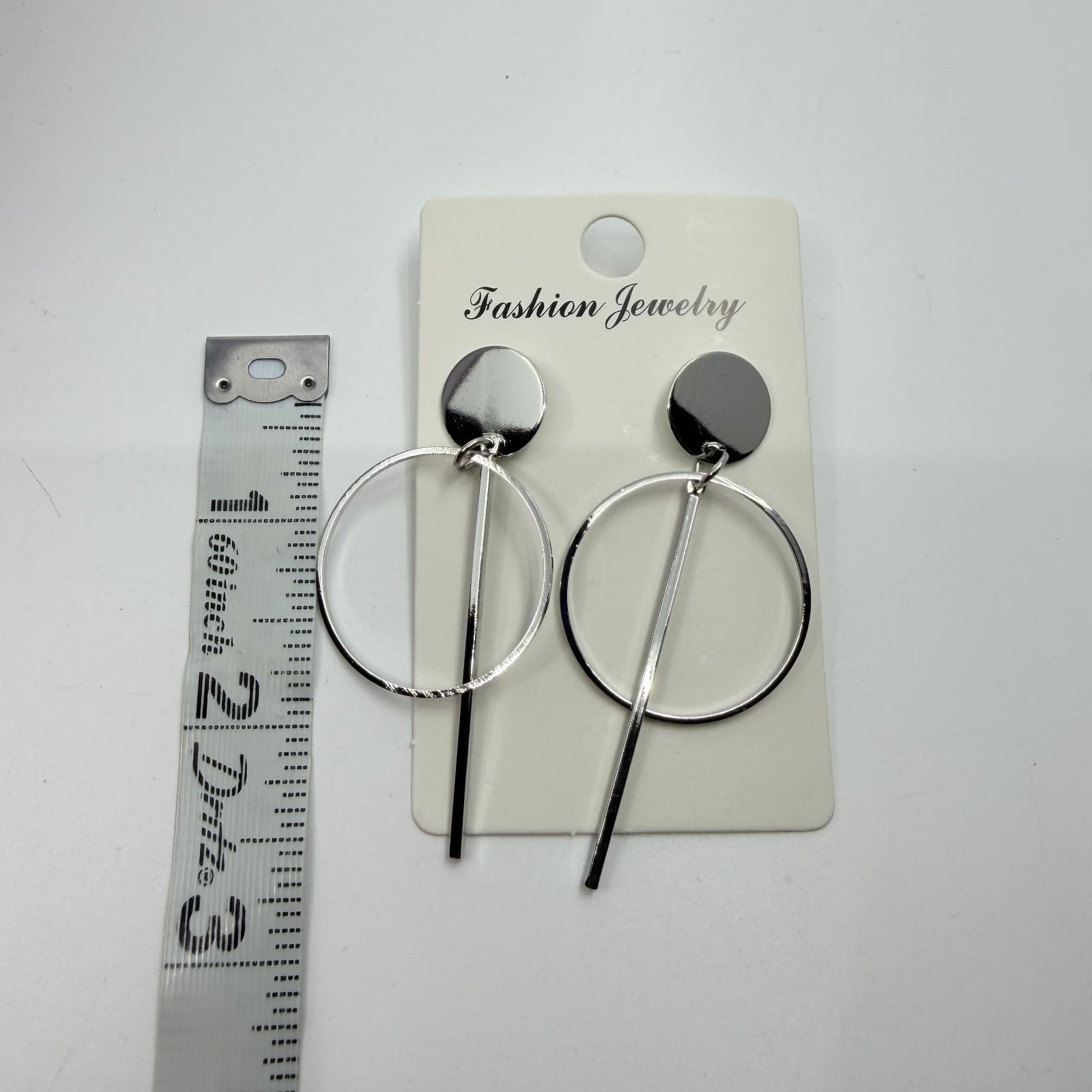Minimalist Silver Tone Geometric Hoop Drop Earrings Celestial Gothic Statement - Thumbnail 8