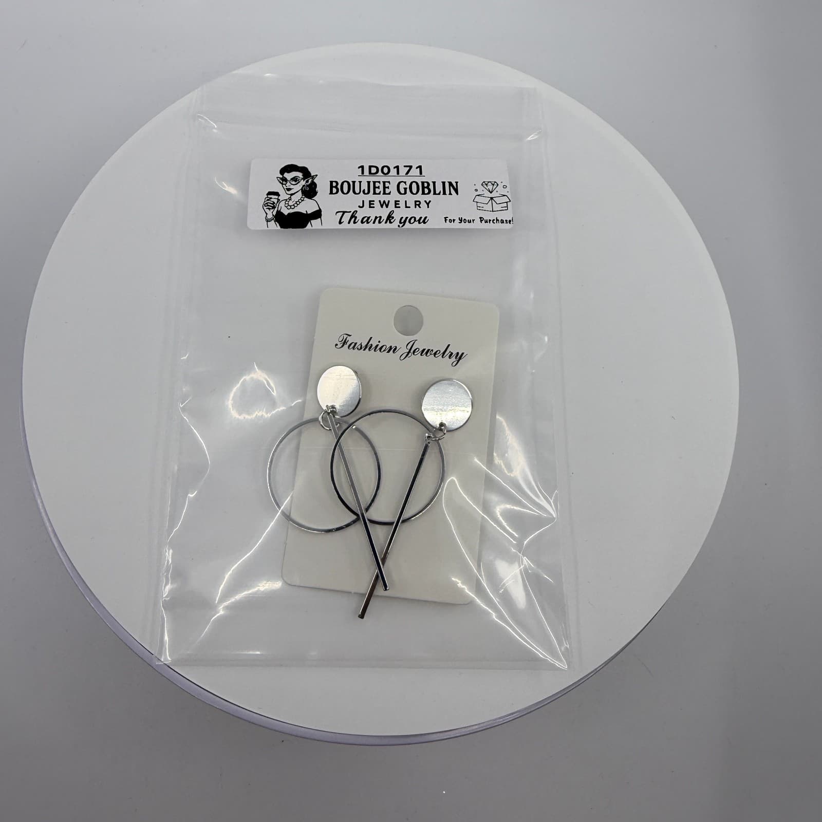 Minimalist Silver Tone Geometric Hoop Drop Earrings Celestial Gothic Statement - Thumbnail 9