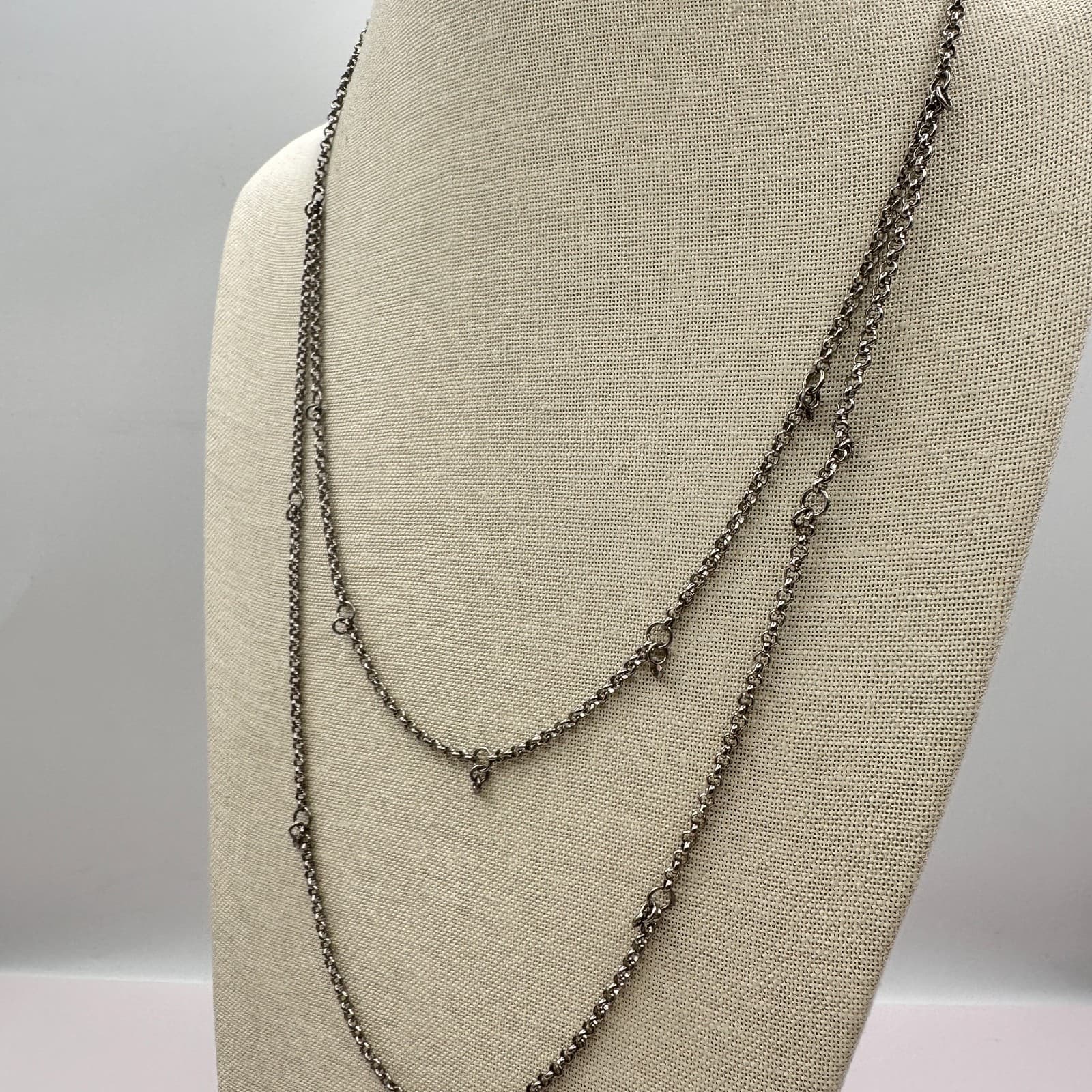 Vintage 90s Silver Tone Double Strand Rolo Chain Necklace Minimalist Jewelry Y2K - Thumbnail 2