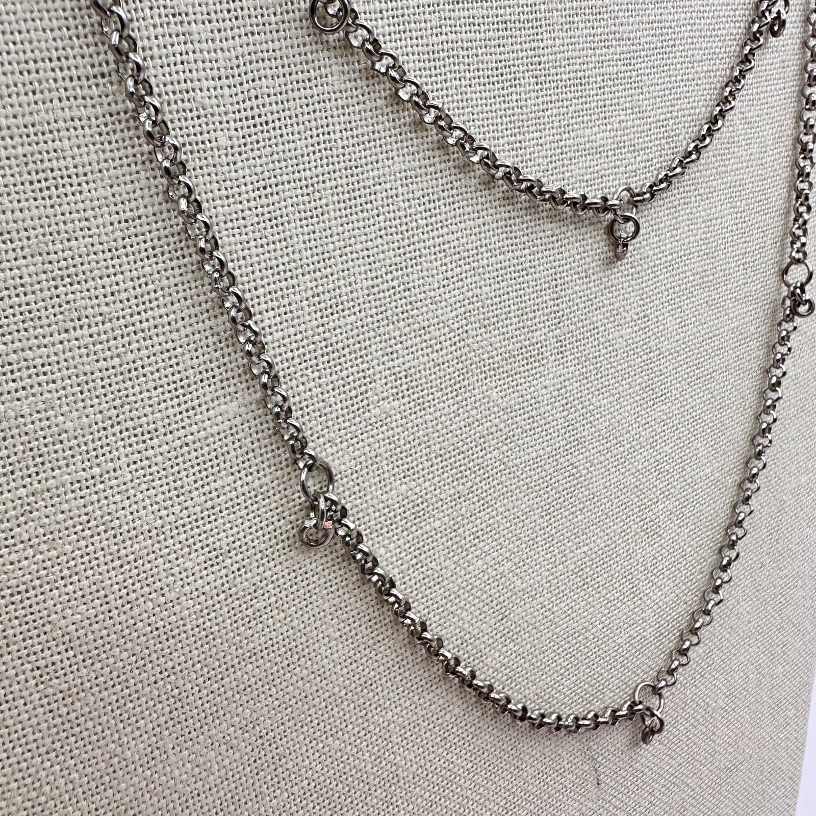 Vintage 90s Silver Tone Double Strand Rolo Chain Necklace Minimalist Jewelry Y2K - Thumbnail 6
