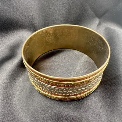 Vintage 90s Textured Leaf Chunky Cuff Wide Bracelet Boho Women's Classic Jewelry - Thumbnail 6