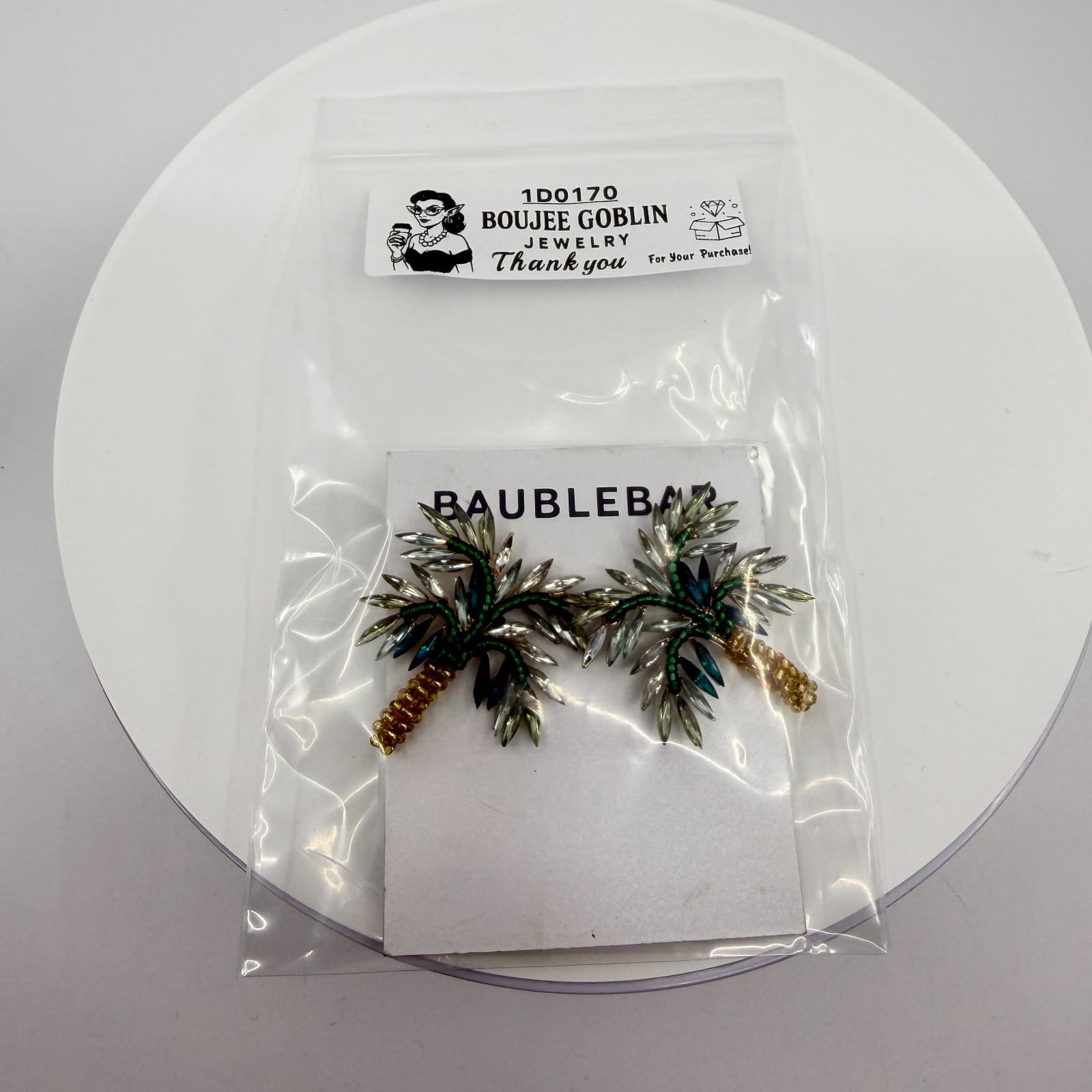 BaubleBar Palm Tree Crystal Beaded Statement Stud Earrings Tropical Boho Gift - Thumbnail 8