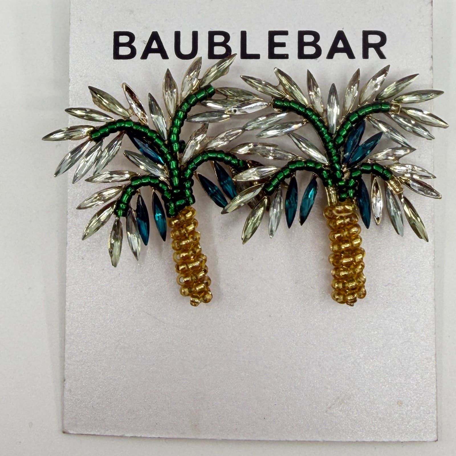 BaubleBar Palm Tree Crystal Beaded Statement Stud Earrings Tropical Boho Gift - Thumbnail 3