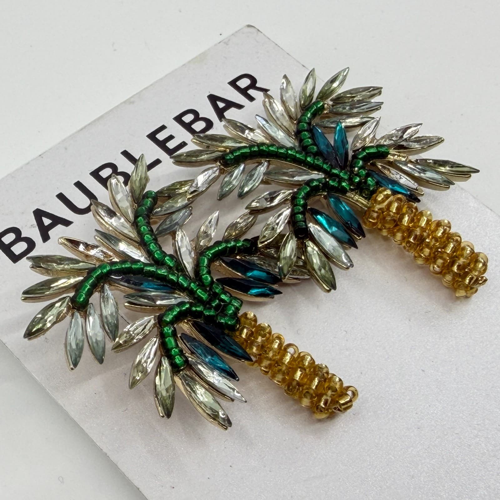 BaubleBar Palm Tree Crystal Beaded Statement Stud Earrings Tropical Boho Gift - Thumbnail 4
