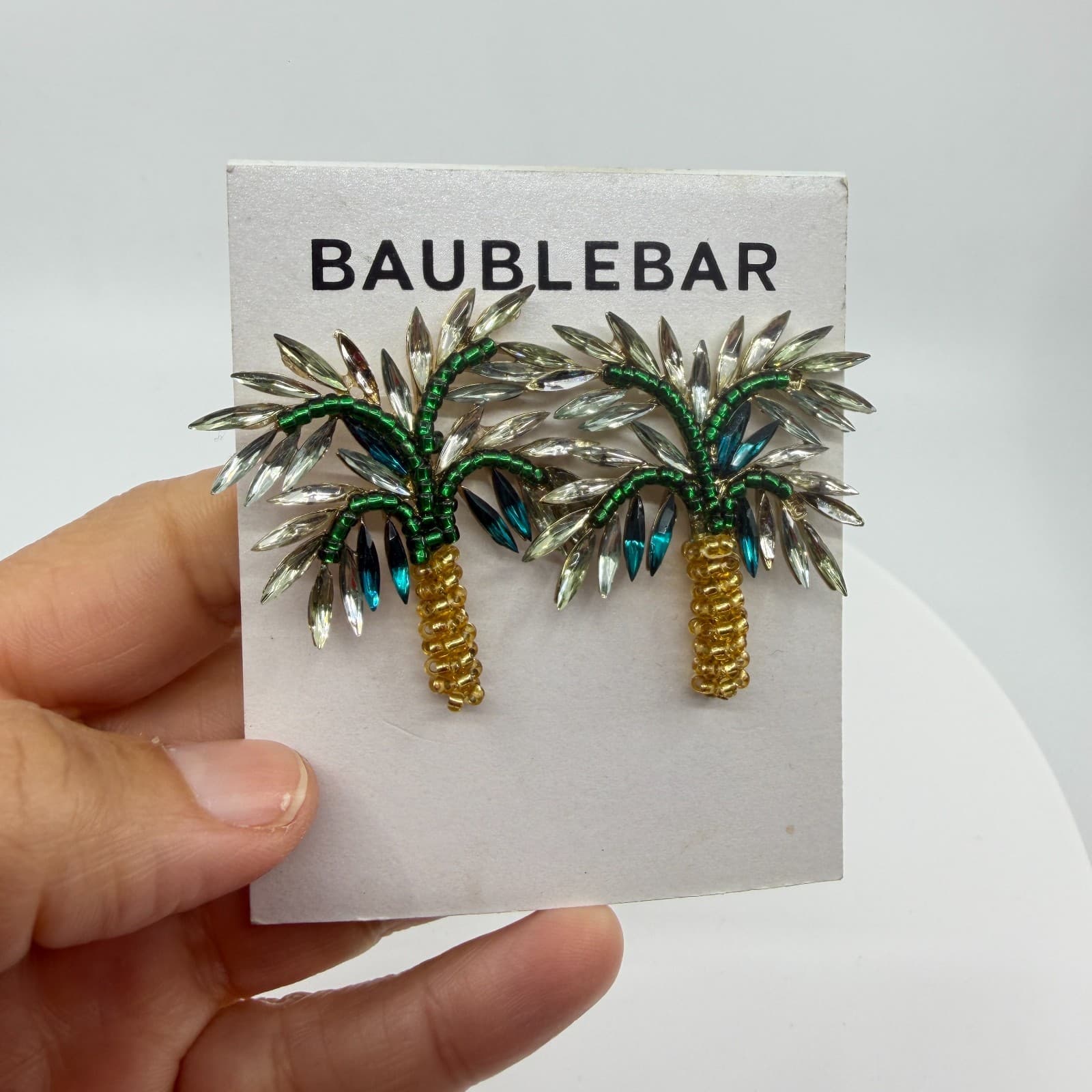 BaubleBar Palm Tree Crystal Beaded Statement Stud Earrings Tropical Boho Gift - Thumbnail 6