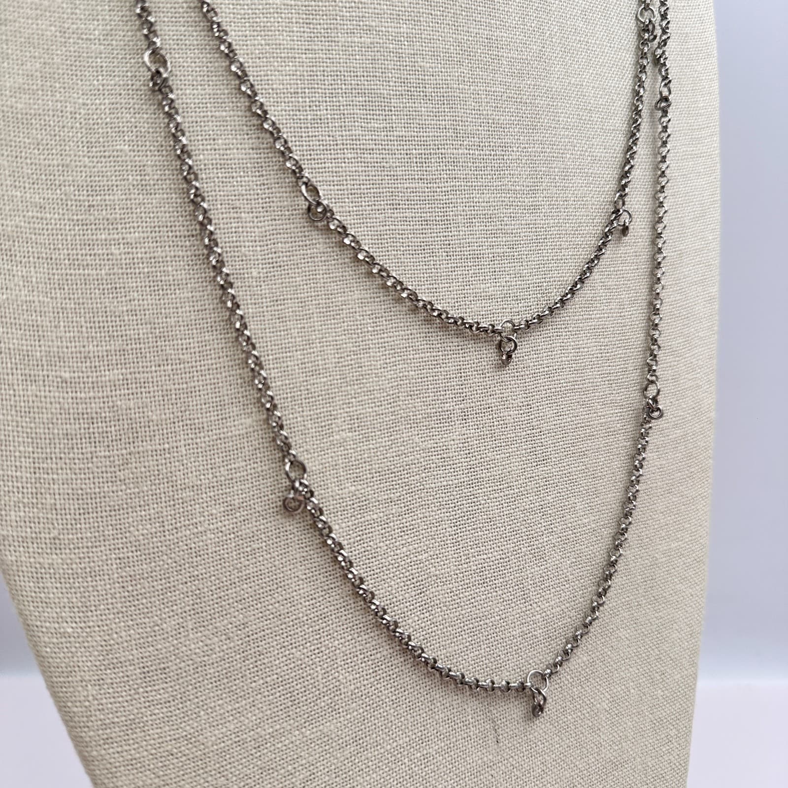 Vintage 90s Silver Tone Double Strand Rolo Chain Necklace Minimalist Jewelry Y2K - Thumbnail 5