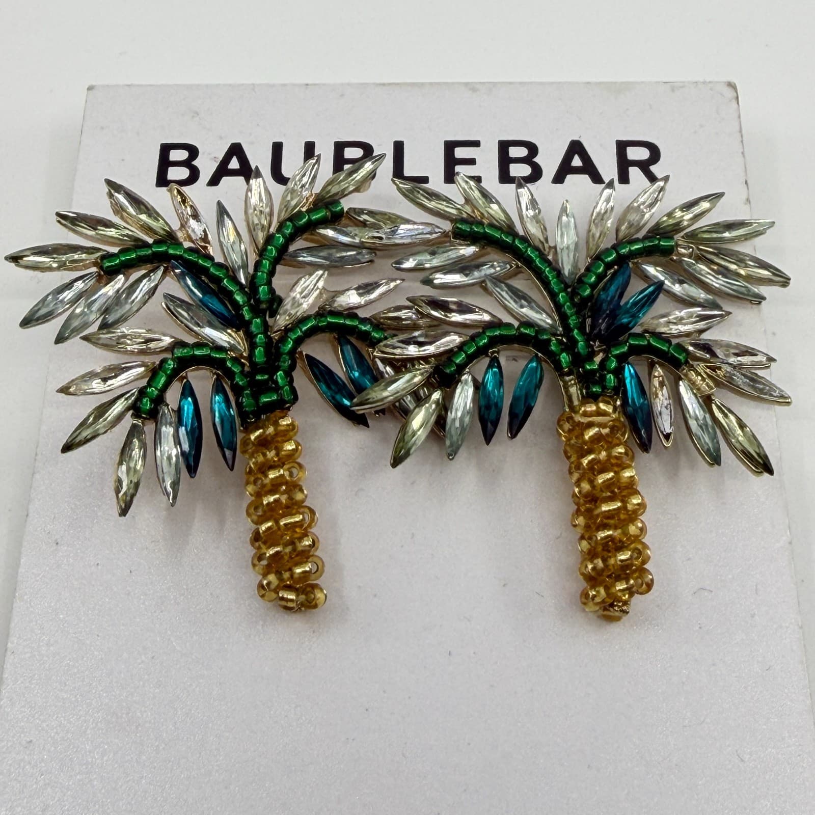 BaubleBar Palm Tree Crystal Beaded Statement Stud Earrings Tropical Boho Gift - Thumbnail 2