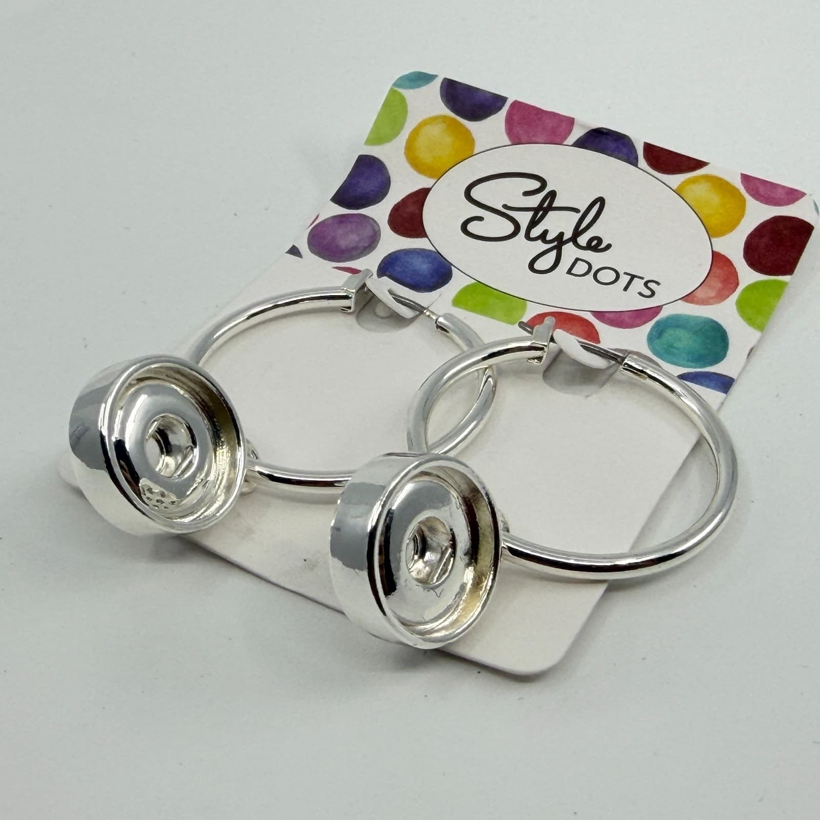 Style Dots Silver Tone Interchangeable Snap Hoop Earrings Minimalist Statement - Thumbnail 4