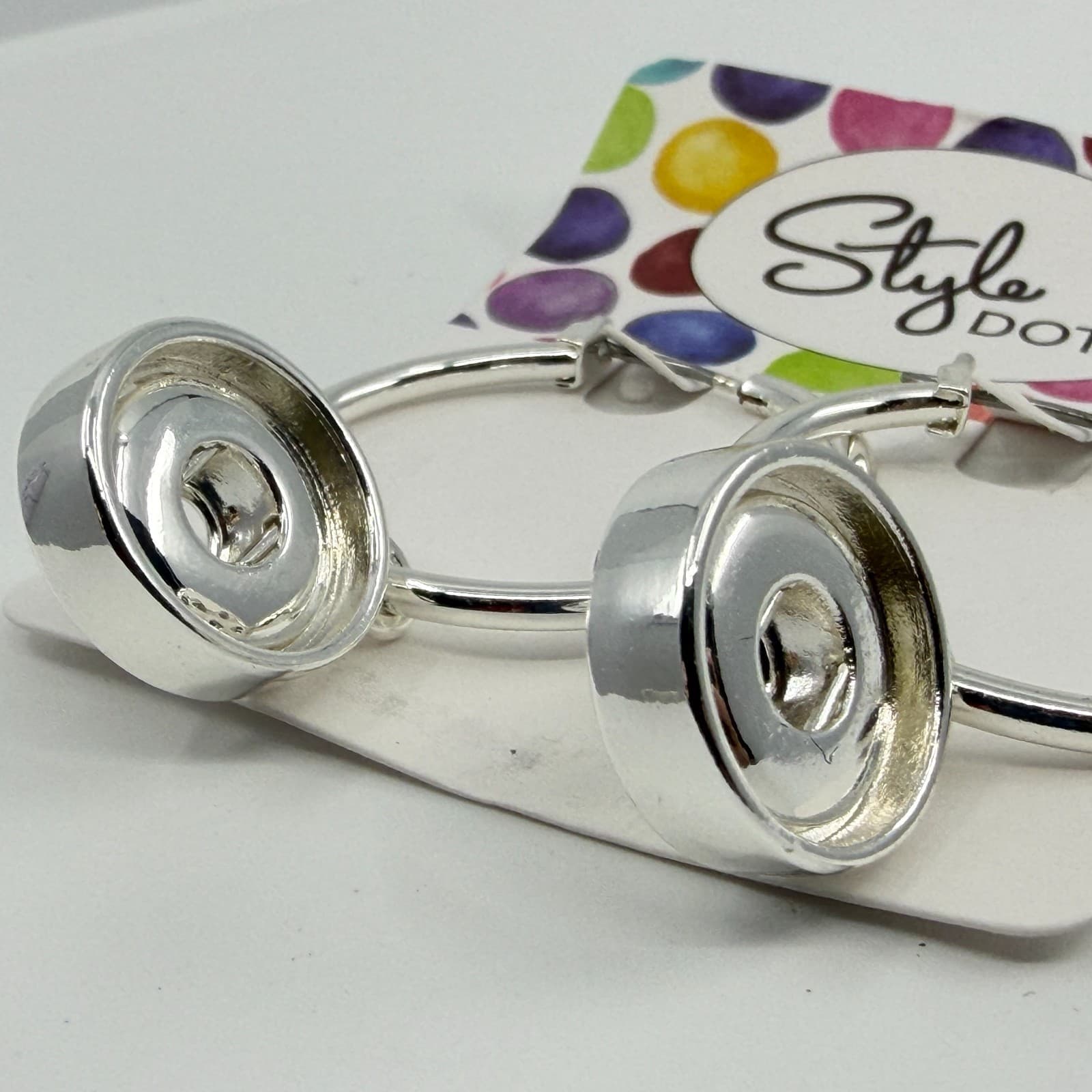 Style Dots Silver Tone Interchangeable Snap Hoop Earrings Minimalist Statement - Thumbnail 3