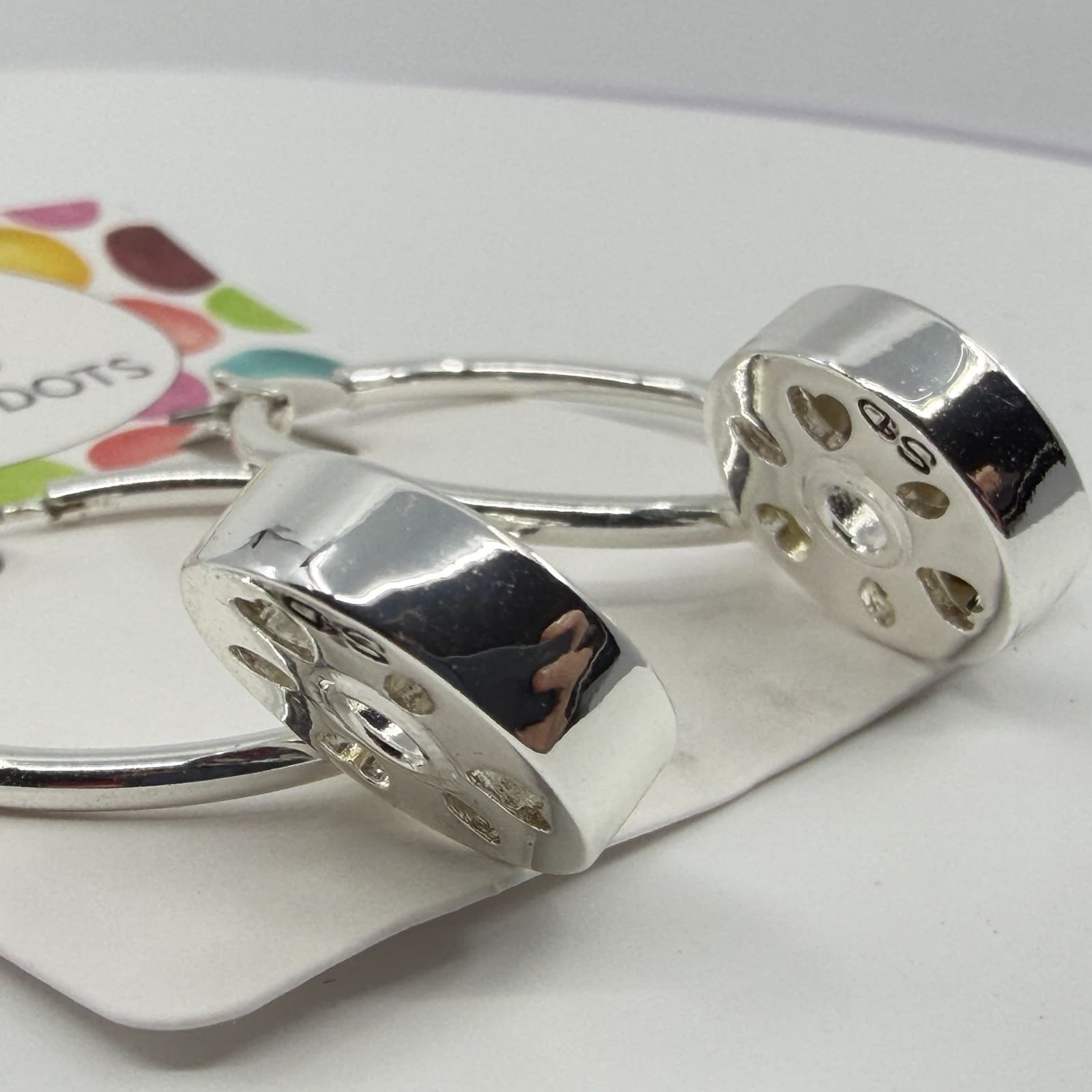 Style Dots Silver Tone Interchangeable Snap Hoop Earrings Minimalist Statement - Thumbnail 2