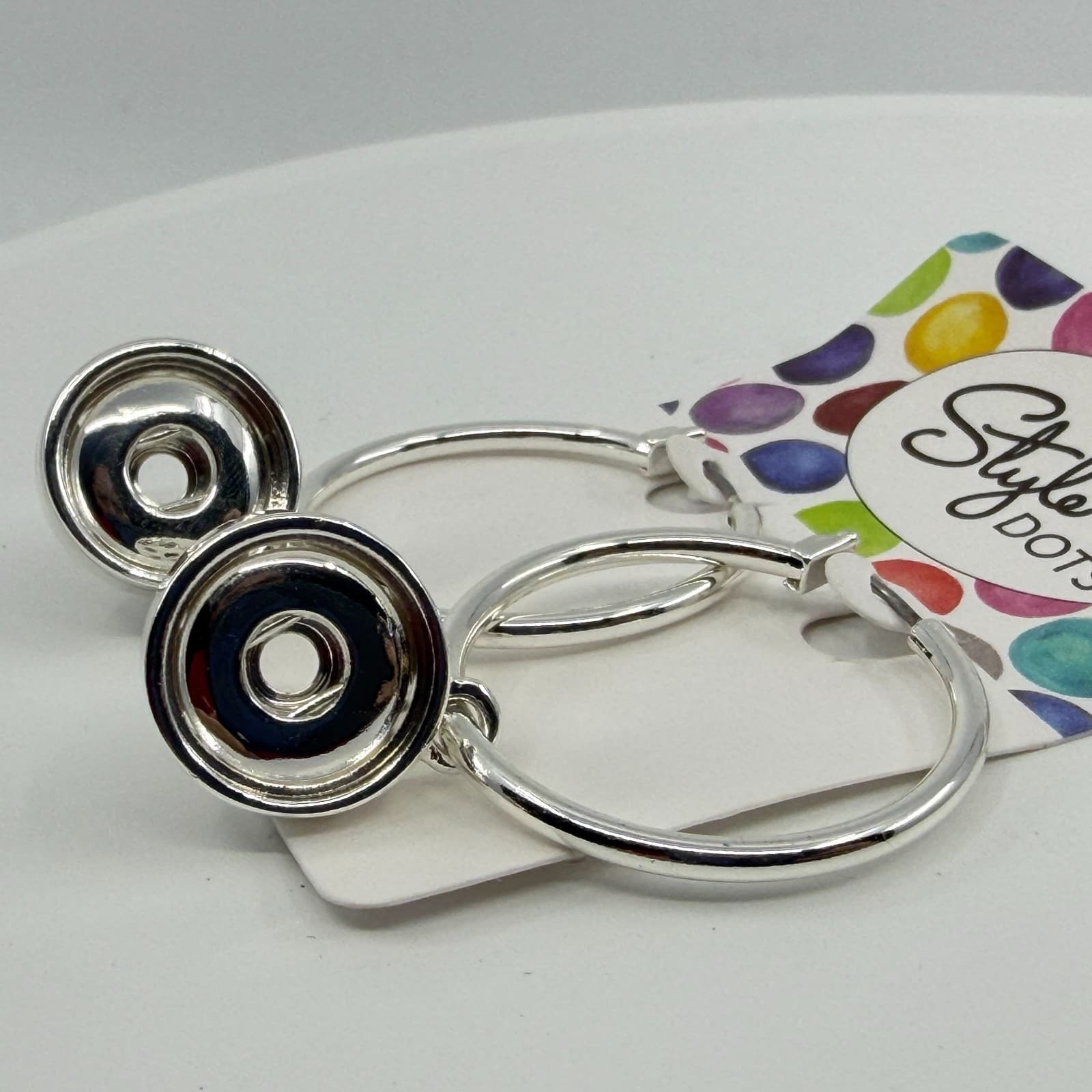 Style Dots Silver Tone Interchangeable Snap Hoop Earrings Minimalist Statement - Thumbnail 5