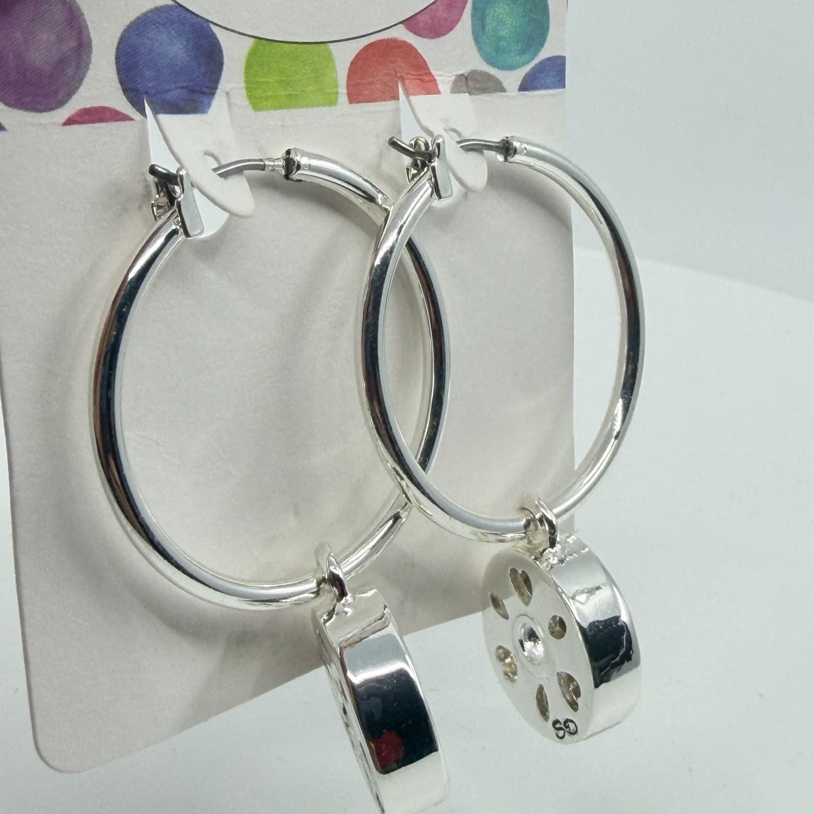 Style Dots Silver Tone Interchangeable Snap Hoop Earrings Minimalist Statement - Thumbnail 6