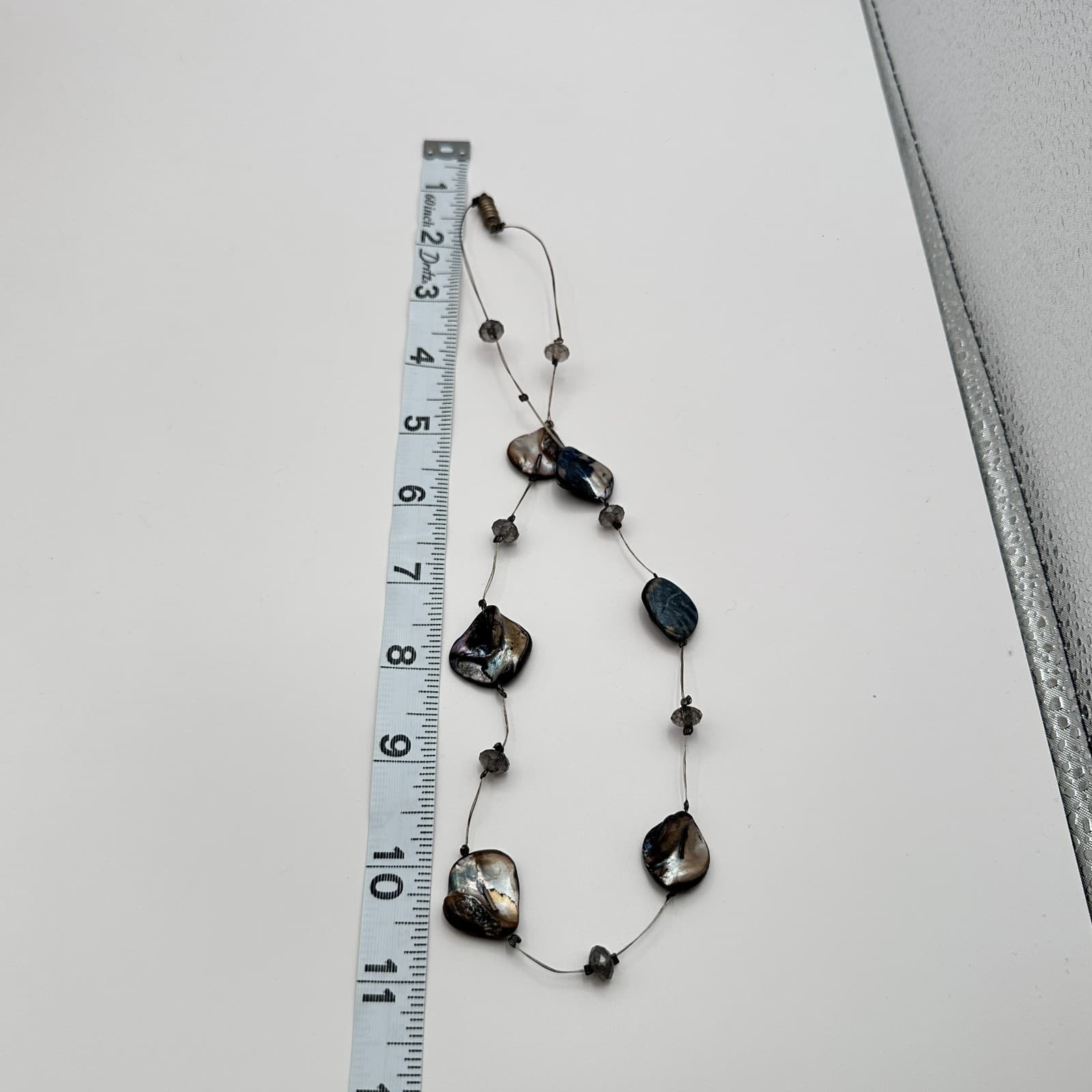 Vintage Y2K Wire Iridescent Organic Shell Beaded Station Necklace Jewelry Retro - Thumbnail 8