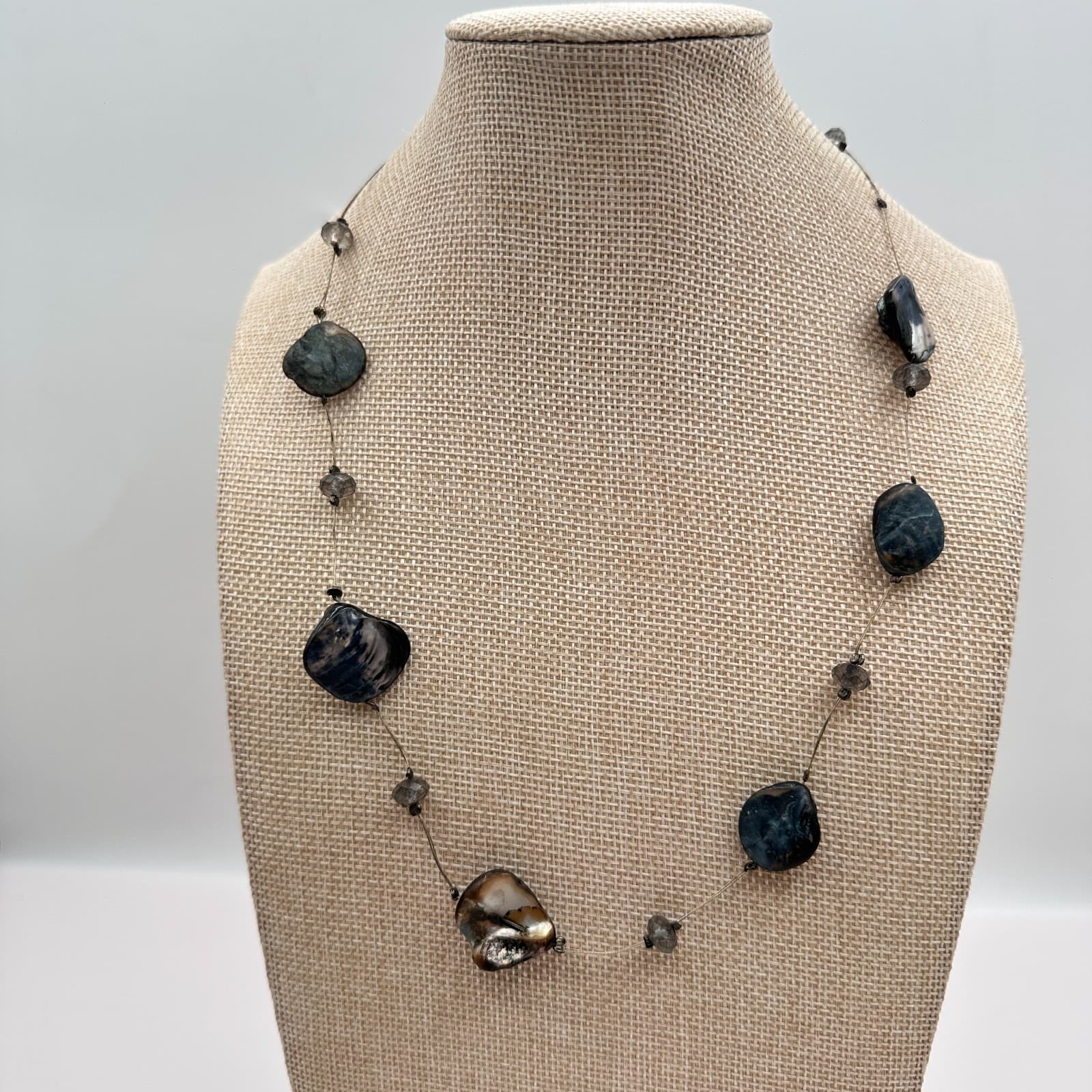 Vintage Y2K Wire Iridescent Organic Shell Beaded Station Necklace Jewelry Retro - Thumbnail 6