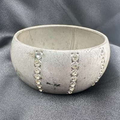 Vintage 90s Silver Tone Chunky Bracelet Clear Rhinestone Women's Classic Jewelry - Thumbnail 6
