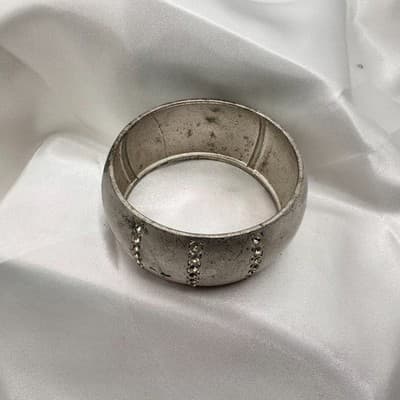 Vintage 90s Silver Tone Chunky Bracelet Clear Rhinestone Women's Classic Jewelry - Thumbnail 5