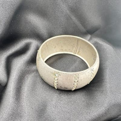 Vintage 90s Silver Tone Chunky Bracelet Clear Rhinestone Women's Classic Jewelry - Thumbnail 8