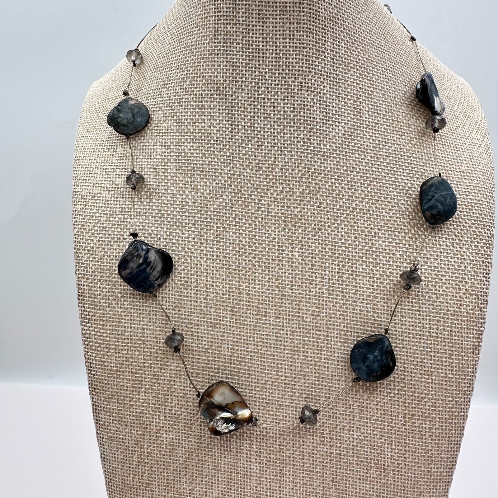 Vintage Y2K Wire Iridescent Organic Shell Beaded Station Necklace Jewelry Retro - Thumbnail 5