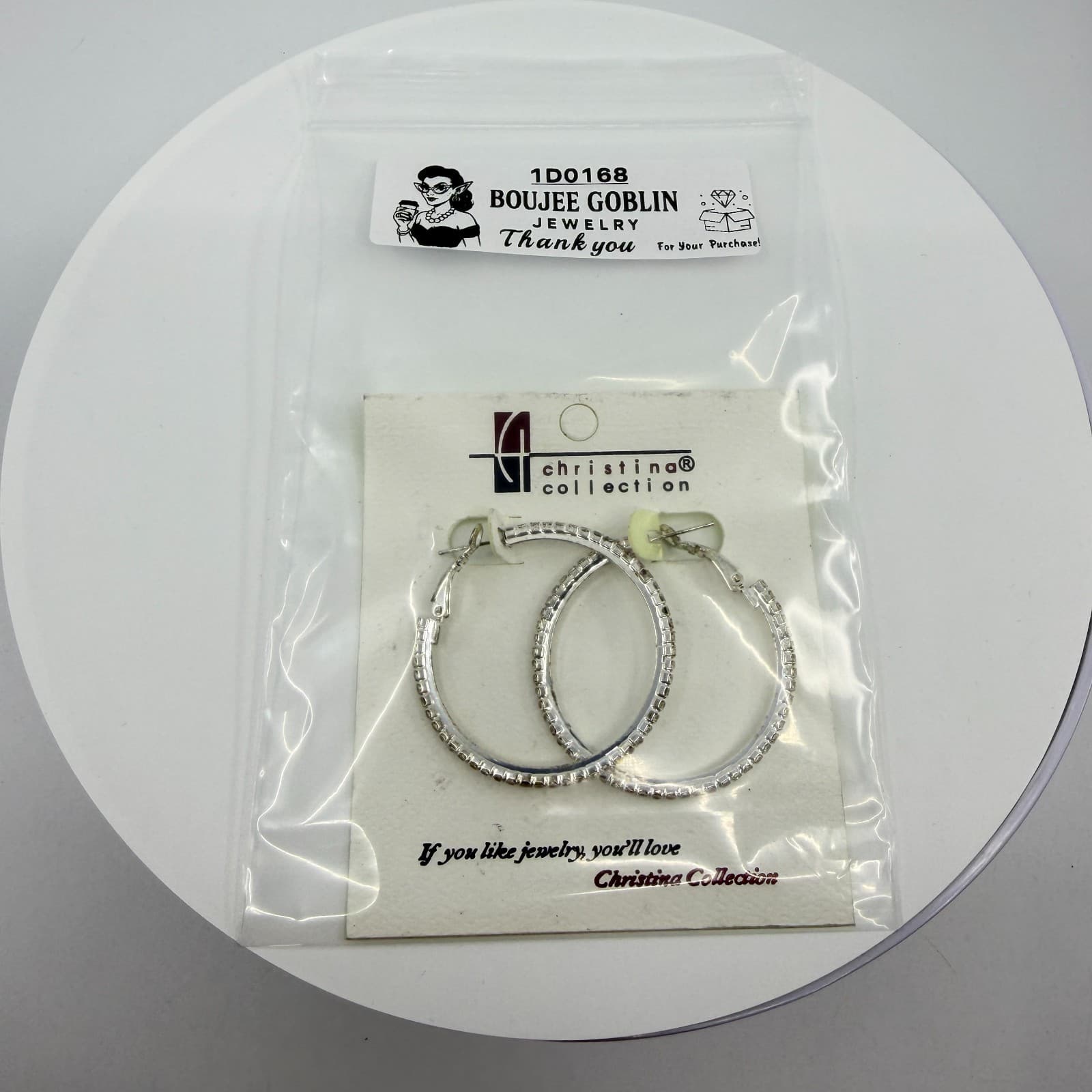 Christina Collection Silver Tone Rhinestone Hoop Earrings Y2K Statement Gift - Thumbnail 8