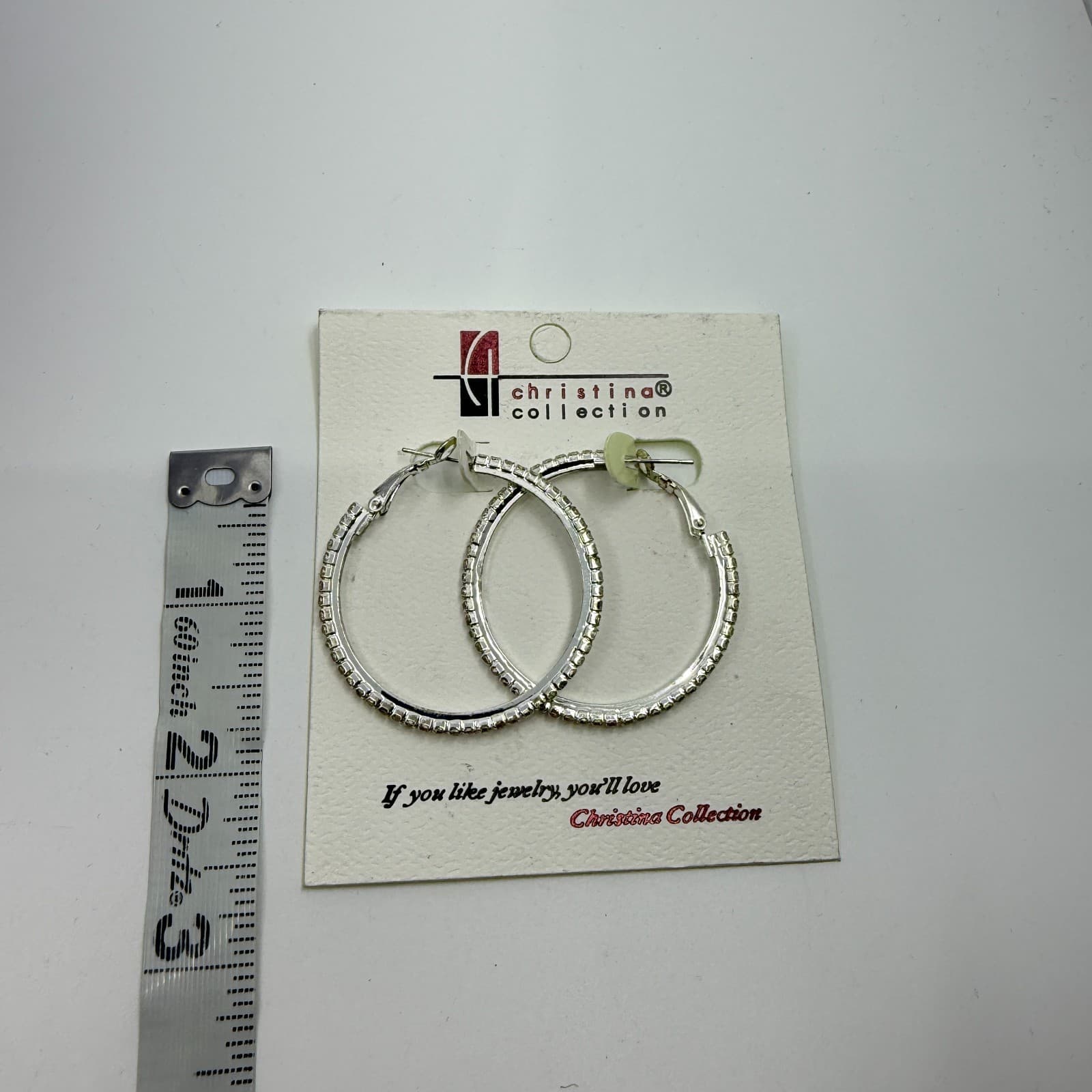 Christina Collection Silver Tone Rhinestone Hoop Earrings Y2K Statement Gift - Thumbnail 7