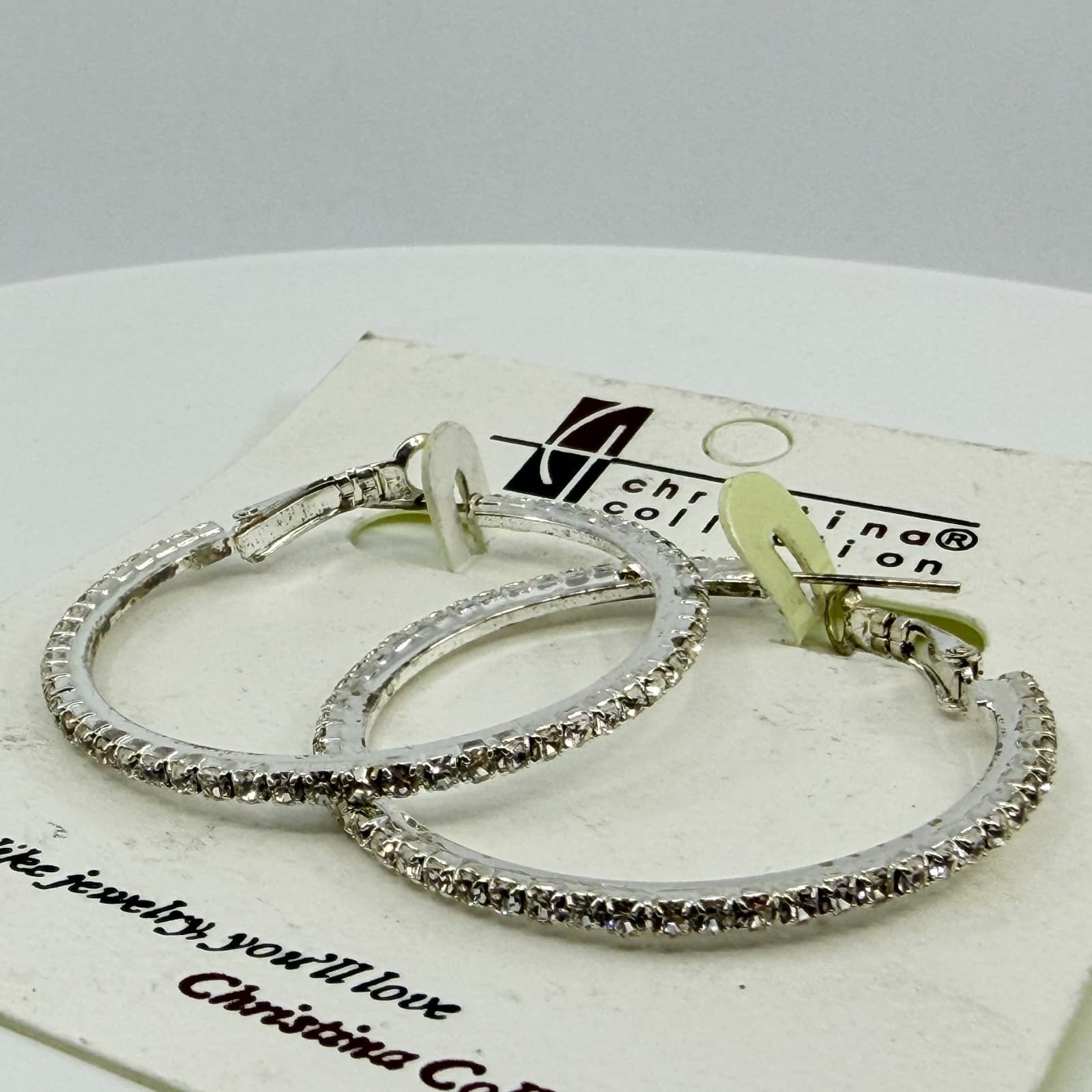 Christina Collection Silver Tone Rhinestone Hoop Earrings Y2K Statement Gift - Thumbnail 4