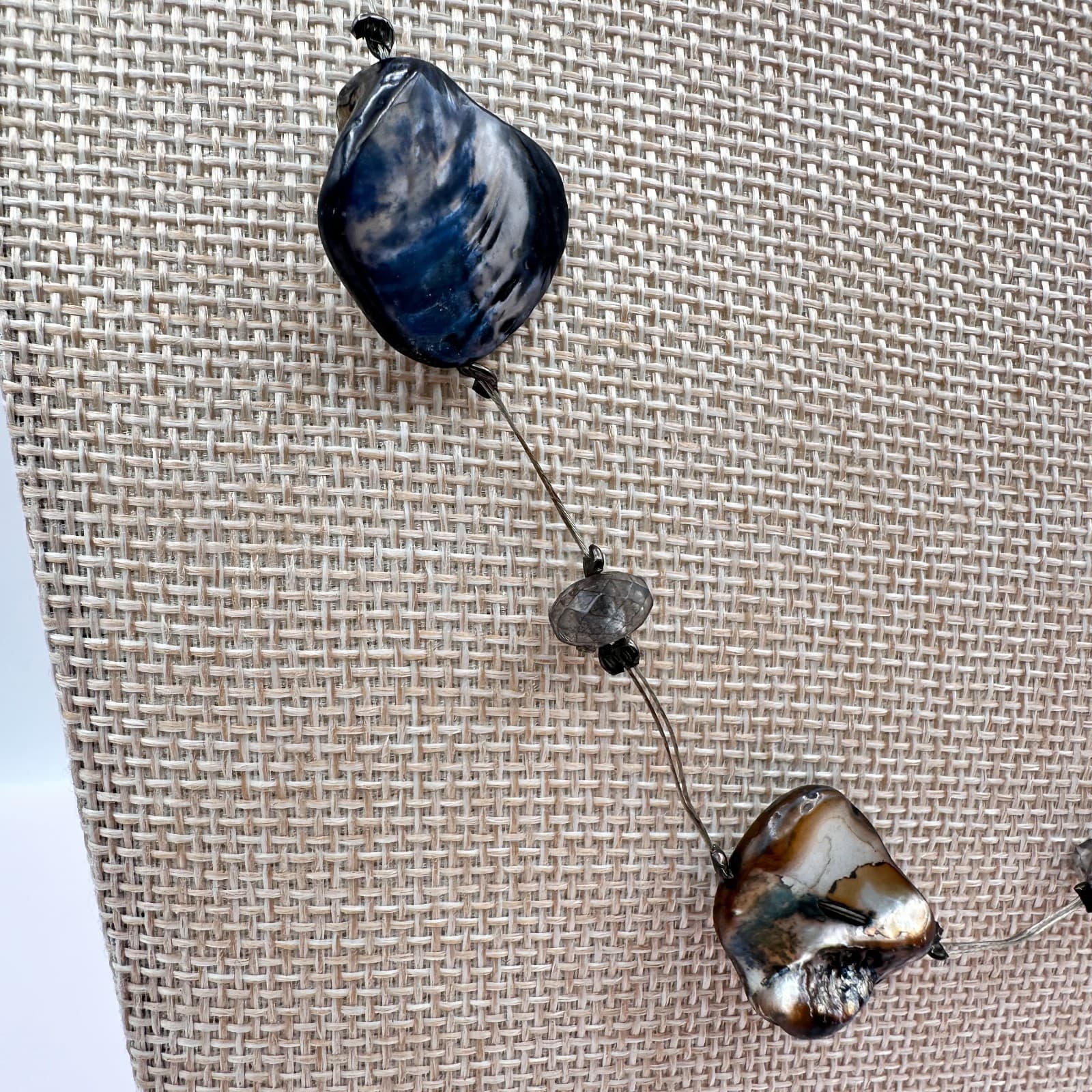 Vintage Y2K Wire Iridescent Organic Shell Beaded Station Necklace Jewelry Retro - Thumbnail 3