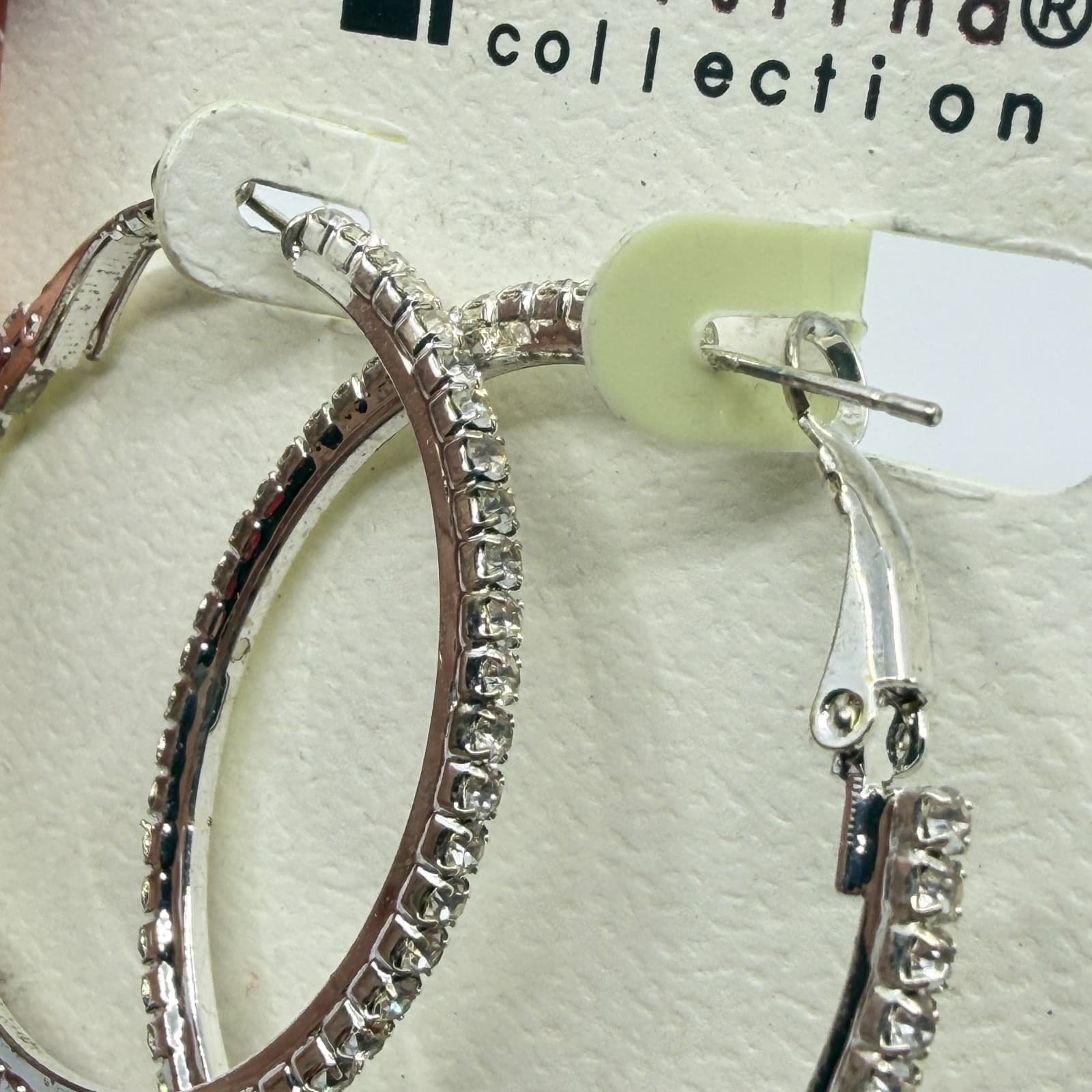 Christina Collection Silver Tone Rhinestone Hoop Earrings Y2K Statement Gift - Thumbnail 6