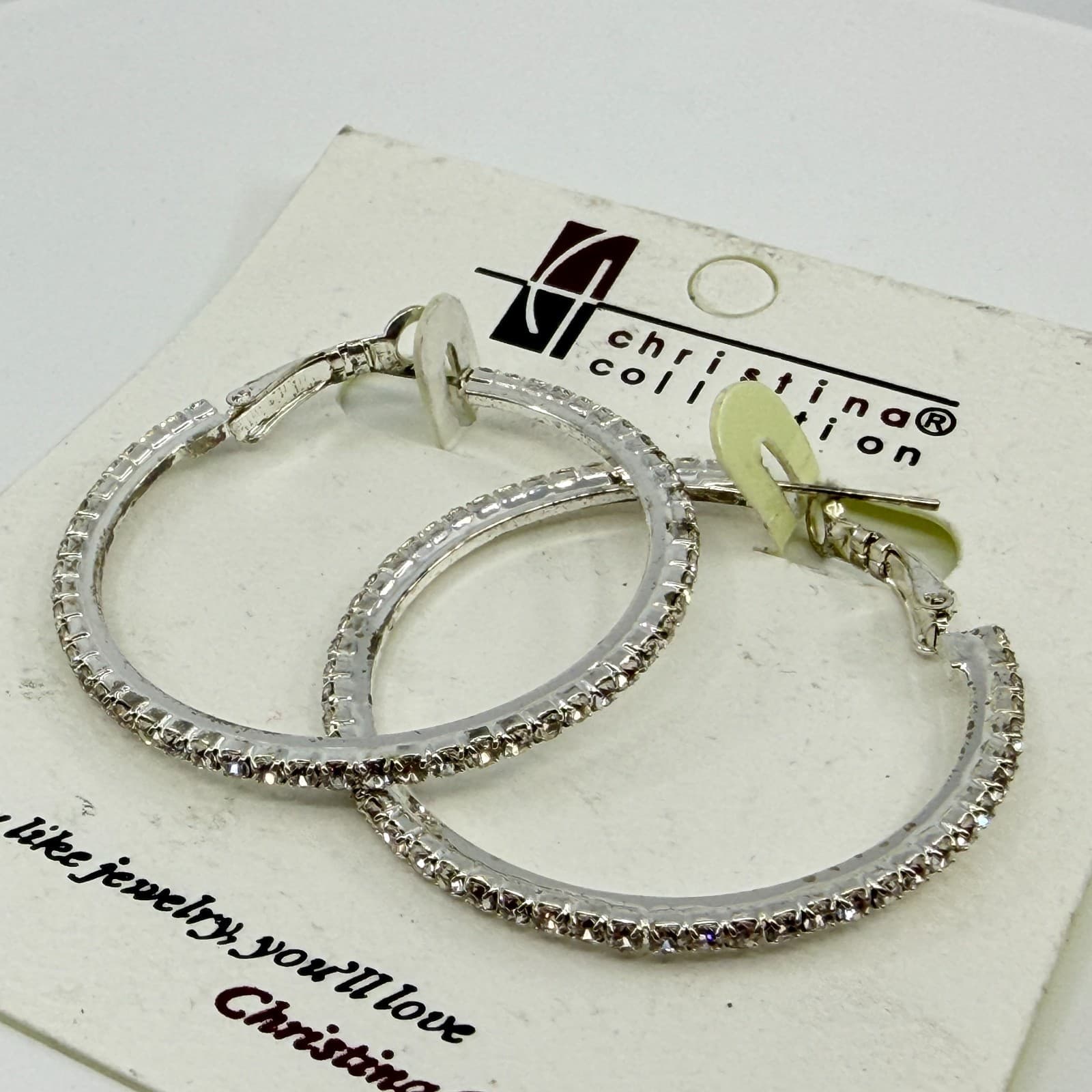 Christina Collection Silver Tone Rhinestone Hoop Earrings Y2K Statement Gift - Thumbnail 5